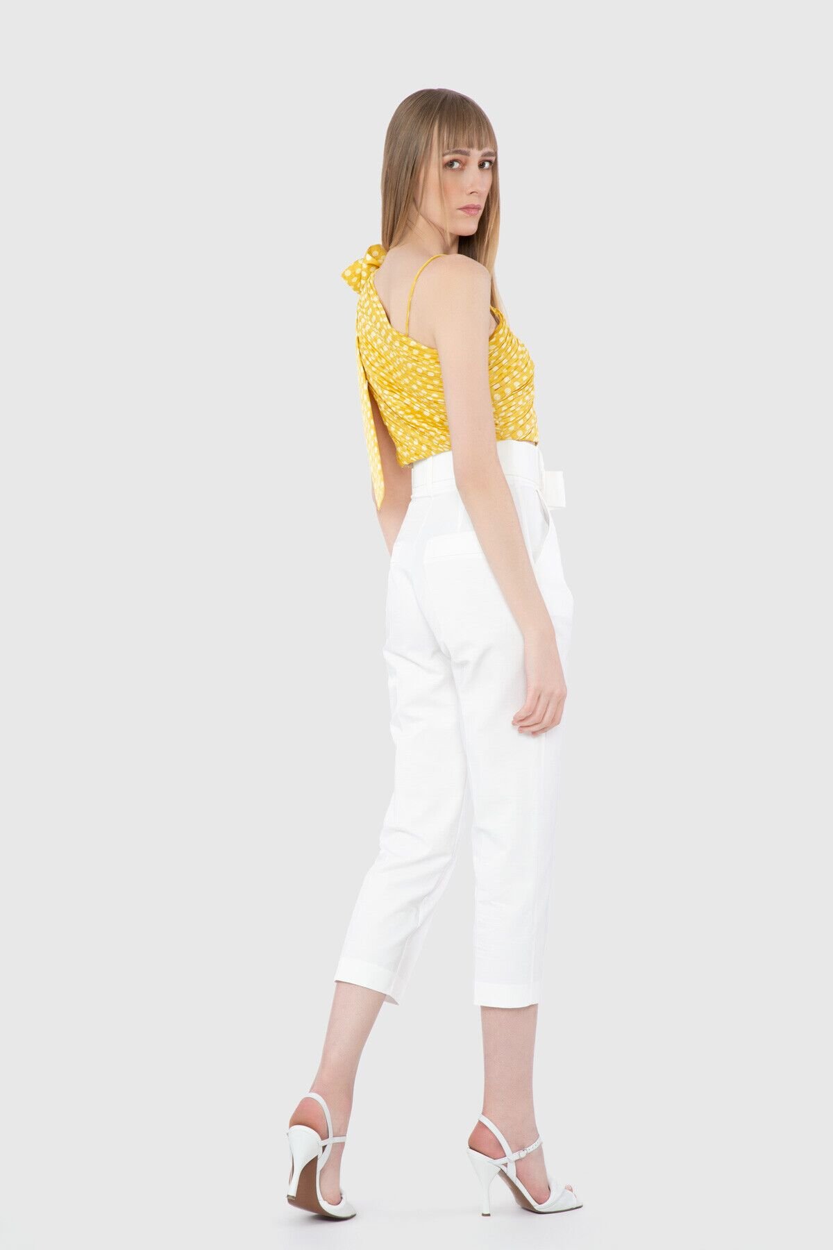 Shoulder Embroidery Detailed Pleated Yellow Blouse
