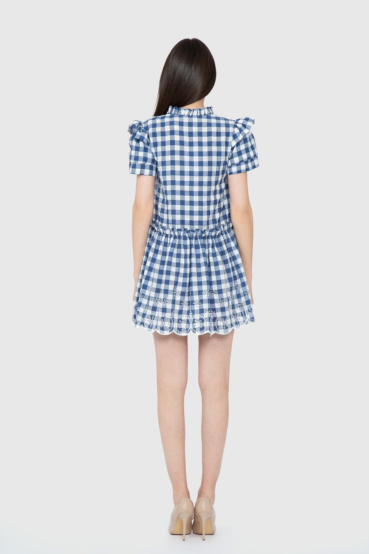 Omuzu Fırfırlı Eteği İşleme Detaylı Mini Elbise