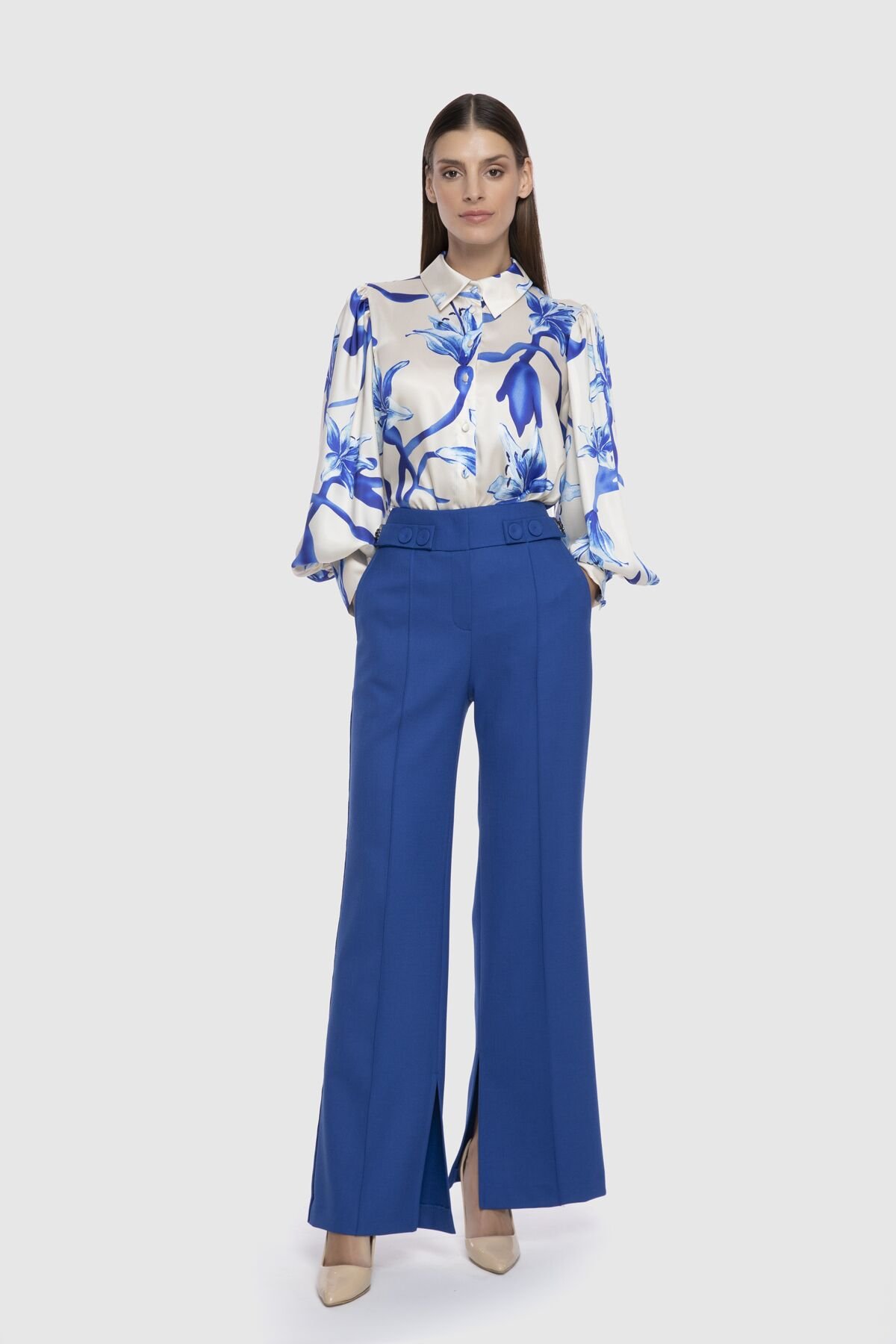Blue Trousers with Metal Sewing Accessories