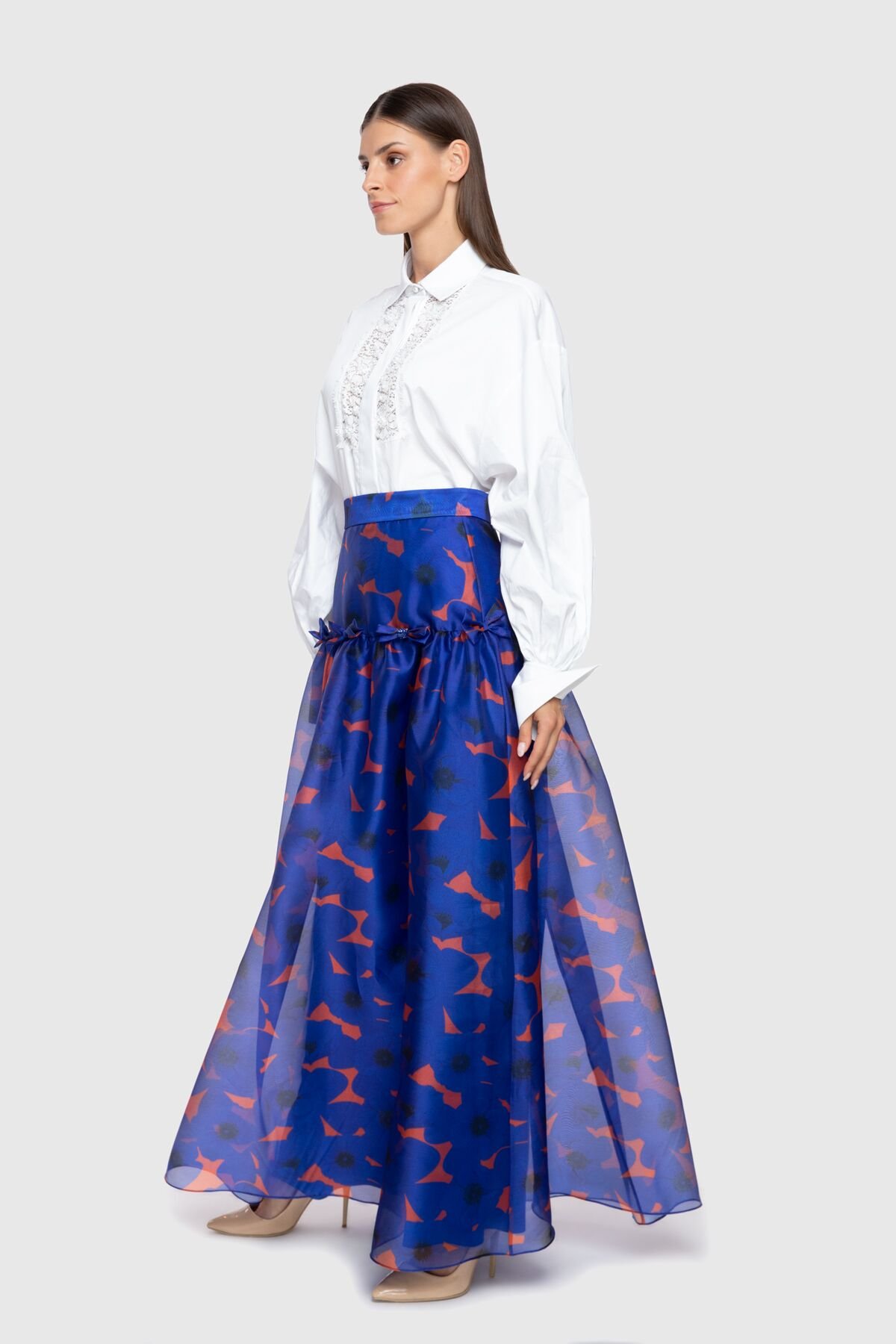 Patterned Long Navy Blue Skirt