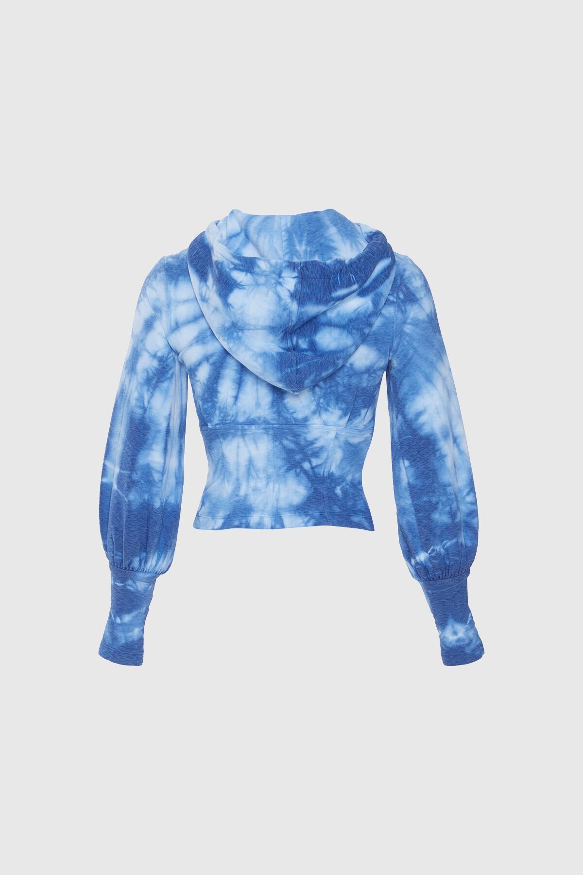 Kapüşonlu Batik Desenli Mavi Sweatshirt