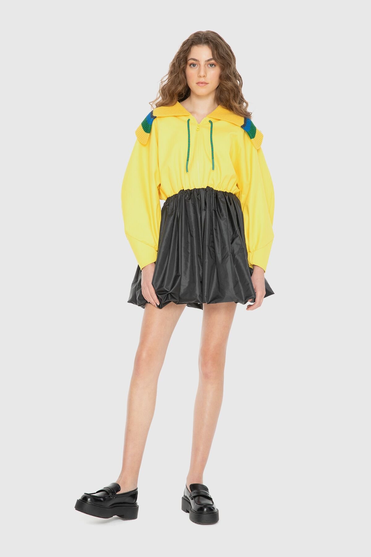 Knitwear Collar Detailed Raincoat Garni Mini Dress